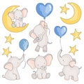 1358 elephants, set of pictures of elephants, balloons, and an elephant for months Royalty Free Stock Photo
