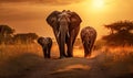 Elephants Walking Down a Dirt Road Royalty Free Stock Photo