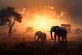 Elephants walking savannah. Generate AI Royalty Free Stock Photo