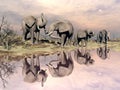 Elephants and water - 3D render Royalty Free Stock Photo