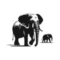 Elephants on white background. Vector silhouette illustration of elephants Royalty Free Stock Photo