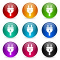 Eletricity, energy, power, plug vector icons, set of colorful glossy 3d rendering ball buttons in 9 color options Royalty Free Stock Photo