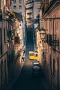 Elevador da Bica, tram, in Lisbon. Old houses, narrow streets, historic old town Portugal