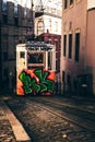 Elevador GlÃ³ria - Restauradores, tram, in Lisbon. Old houses, narrow streets, historic old town Portugal