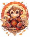 Elevate Prosperity: Chinese New Year with Golden Ornament Animal Zodiac Monkey, Symbolic Festive Decor Royalty Free Stock Photo