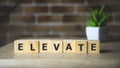 Elevate word written on wood block, business concept. Royalty Free Stock Photo