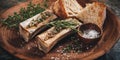 Roasted Bone Marrow with Bread and Salt A Culinary Delicacy for Fine Dining Royalty Free Stock Photo