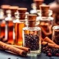 cinnamon, star anise, coriander, and anise, beautifully presented in glass bottles
