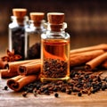 cinnamon, star anise, coriander, and anise, beautifully presented in glass bottles