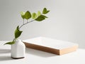 Elevate Your Decor with our Modern and Minimal Wooden Podium Tray on a Glossy White Table Counter