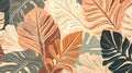 Watercolor exotic leaves on a soothing beige background Royalty Free Stock Photo