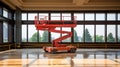 Elevate Your Efficiency, Red Hydraulic Boom Lift Machine on Construction Site, Generative AI Royalty Free Stock Photo