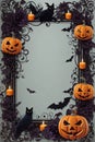 Pumpkin and bat photo edges, Spooktacular image overlays, Halloween design assets,