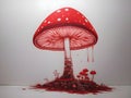 Radiant Toadstools: Laser-Cut Red Mushroom Wall Decor Royalty Free Stock Photo