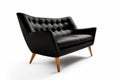 Sleek and Stylish: Teak Wood Leg Sofa with Vibrant Black Upholstery on White Background