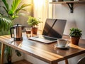 Effortless Productivity A Modern Home Office Setup for Creative Inspiration with Laptop Coffee and Smartphone Royalty Free Stock Photo