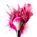 Colorful Makeup Brush with Powder Splash on White Background Generative AI Royalty Free Stock Photo