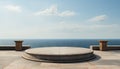 Sea-View Elegance: Marble Round Podium Amidst Ocean Backdrop