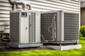 Heating and air conditioning units outside house. modern comfort and climate control