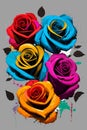 bouquet of colorful roses sitting on top of each other, lyco art, vivid colors Royalty Free Stock Photo