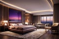3d rendering beautiful luxury bedroom suite in hotel with tv Royalty Free Stock Photo