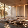 Elevate your zen with this serene modern meditation space, bathed in natural light Royalty Free Stock Photo