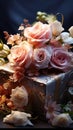 Elevated beauty Light background enhances the box adorned with enchanting flowers