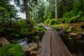 Elevated boardwalk path along western edge of Jordan Pond in Acadia National Park, Maine, USA Royalty Free Stock Photo