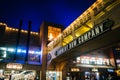 Elevated bridge and shops in Cannery Row at night Royalty Free Stock Photo