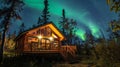 An elevated cabin with a spacious deck providing a cozy spot to watch the aweinspiring light show of the Aurora Borealis