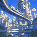 Elevated Cityscape: A Futuristic Monorail Journey Royalty Free Stock Photo