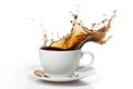 Elevated Elegance Levitating Cup with Coffee Splash on White Background. created with Generative AI