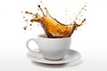 Elevated Elegance Levitating Cup with Coffee Splash on White Background. created with Generative AI