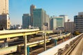 Elevated freeways and city skyline in Tokyo