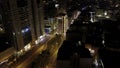 Elevated illuminated night view of Media and Internet city skyscrapers on Sheikh Zayed Road downtown, Dubai, UAE. Scenic Royalty Free Stock Photo