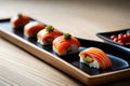 Elevated Japanese Cuisine: A Close-Up Shot of a Stunning Sushi Platter with Beautiful Presentation and Fresh Ingredients with Royalty Free Stock Photo