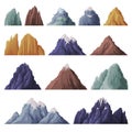 Elevated Mountain Peak and Summit with Bedrock Vector Set