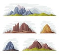 Elevated Mountain Peak and Summit with Bedrock Vector Set