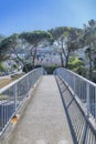 Elevated narrow walkway overlooking residences in San Francisco neighborhood Royalty Free Stock Photo