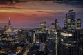 Elevated view of the skyline of the City of London during dusk Royalty Free Stock Photo