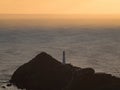 Panorama view of seaside Castle Point Lighthouse on steep cliff hill, Tasman Sea Pacific Ocean Wellington New Zealand Royalty Free Stock Photo