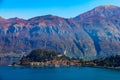 Elevated, panoramic and distant view of Bellagio