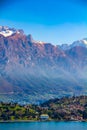 Elevated, panoramic and distant view of Bellagio