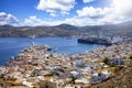 Elevated, panoramic view of Ermoupoli, capital city of the Cyclades islands, Syros