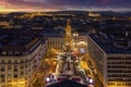 Elevated, panoramic view over the illuminated skyline of Budapest Royalty Free Stock Photo