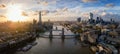 Elevated, panoramic view of the skyline of London, United Kingdom, during sunset time Royalty Free Stock Photo