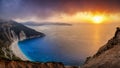 Elevated, panoramic view to the famous Myrtos beach on the island of Kefalonia, Greece Royalty Free Stock Photo