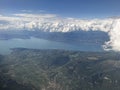 Aerial view of Lake Garda in Italy with blue sky and clouds Royalty Free Stock Photo