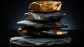 Elevated Serenity: Impossibly Stacked Zen Rocks in Black, Gold, and Silver