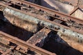 Elevated train tracks in disrepair, crumbling concrete and rust patina Royalty Free Stock Photo